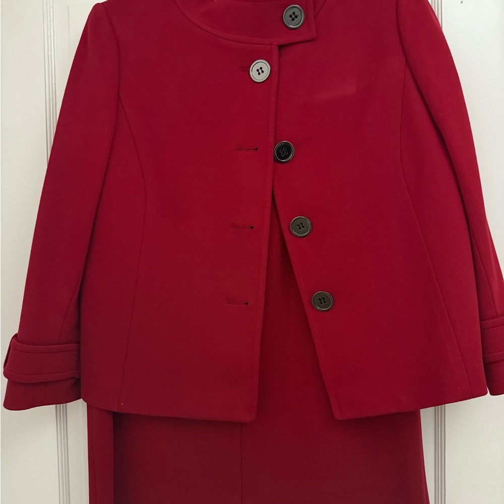 Tahari Red Coat with Black Accents